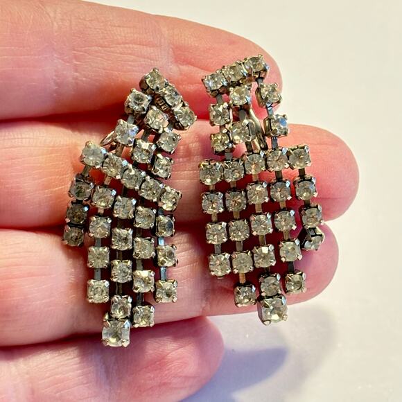 Screwback earrings vintage crystal dangles Art Deco era jewelry old Hollywood - Picture 4 of 6